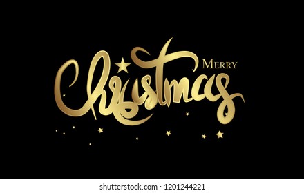 Merry Christmas and happy new year 2019. Vector Illustration. Lettering Design With Stars And Sparkles