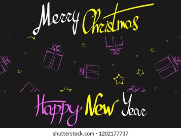 Merry Christmas and Happy New Year, calligraphy lettering, Xmas greeting poster design template, vector illustration