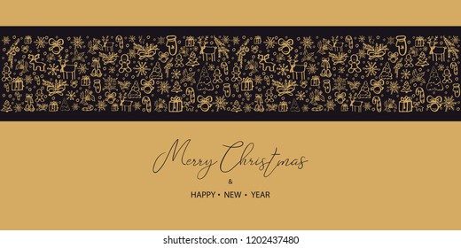 Merry Christmas and Happy New Year. Hand Drawn. Vector illustration.