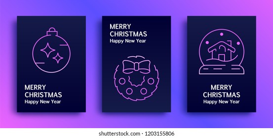 Merry Christmas and happy New Year greetings cards with gradient, trio-tone backgrounds