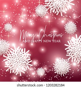 Merry Christmas and Happy new year. Winter winter origami paper cut 3d snowflake vector background light garland