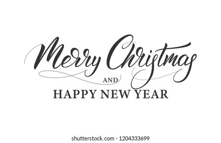 Merry Christmas and Happy New Year. Lettering typography design for winter Holidays celebration