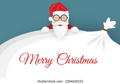 Merry Christmas and Happy New Year background. Santa Claus, Snowman and Christmas tree ,paper art and digital craft style. Vector illustration.