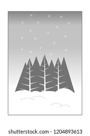 Merry Christmas and Happy New Year card. 2020. Forest woods. Snowflackes. Greeting, invitation card design. Stock Vector illustration.