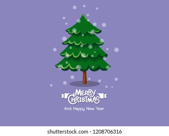 Merry Christmas and happy new year. Christmas tree decorative element on holiday, poster, gift tags and labels. Vector Illustration.