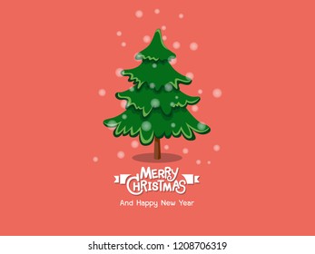 Merry Christmas and happy new year. Christmas tree for decorative element on holiday, poster, gift tags and labels. Vector Illustration.