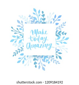 Merry Christmas and Happy New Year vector card. Holidays frame with leaves and branches.