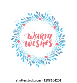 Merry Christmas and Happy New Year vector card. Holidays frame with leaves and branches.