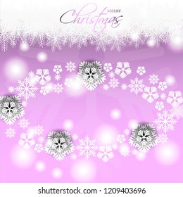Merry Christmas and Happy New Year Card Snowflake violet background