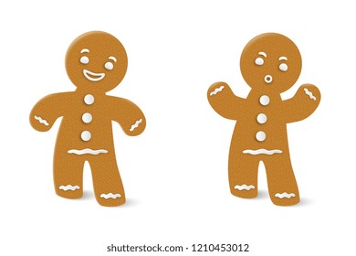 Merry Christmas and Happy New Year. Gingerbread man, christmas cookie character on white background. Vector illustration.