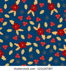 Merry Christmas and Happy New Year background, seamless pattern. Vector illustration