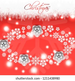 Merry Christmas and Happy New Year Card Snowflake red background