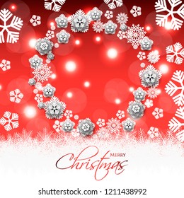 Merry Christmas and Happy New Year Card Snowflake red background