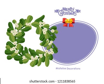 Merry Christmas and happy new year. Greeting Card with Mistletoe decoration. Vector Illustration.