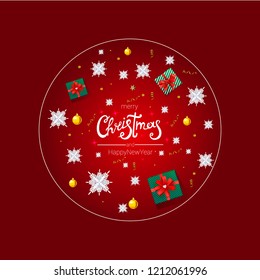 merry Christmas and happy new year gifts and snowflakes, serpentine, Christmas balls, vector