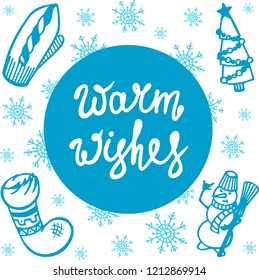 Merry Christmas & Happy New year card. Lettering. Winter holiday set. Colorful vector illustrations, background. Decoration kit