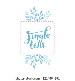 Merry Christmas and Happy New Year vector card. Frame, border with leaves and branches. Greeting cards. Hand drawn lettering phrase for holidays design, posters. Illustration Eps10.
