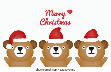 Merry Christmas and happy new year vector greeting card with little animal in the red hat.
