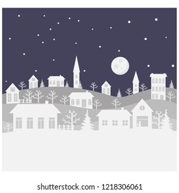 Merry Christmas and Happy New Year. A small winter city. Paper art in digital style. Vector illustration.