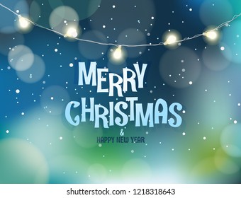 Merry Christmas anÐ² Happy new year. Abstract background with snow and garland. Vector illustration