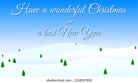 Merry Christmas and Happy New Year - greeting card, snow and Christmas trees