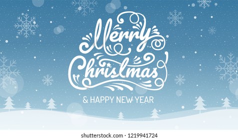 Merry Christmas, happy new year, calligraphy, sign & symbol, vector illustration.