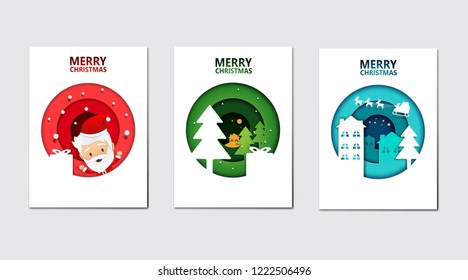 Merry Christmas and Happy New Year, Paper art design, Advertising with winter composition in paper cut style, Vector illustration