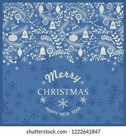 Merry Christmas, Happy New Year greeting card with frame. Brochure, poster templates in Christmas style. Beautiful design and layout.