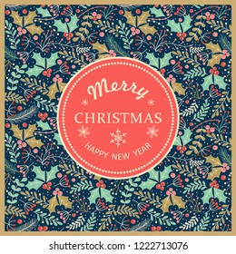 Merry Christmas, Happy New Year greeting card with frame. Brochure, poster templates in Christmas style. Beautiful design and layout.