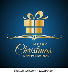 Merry Christmas and Happy New Year. Greeting, Gift or Purchases. Golden vector illustration
