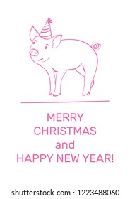 Merry christmas and happy new year card with pig