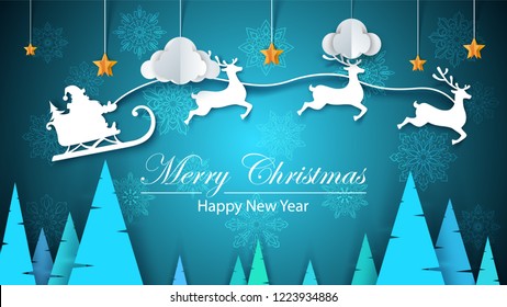 Merry christmas, happy new year - paper illustration. Vector eps 10