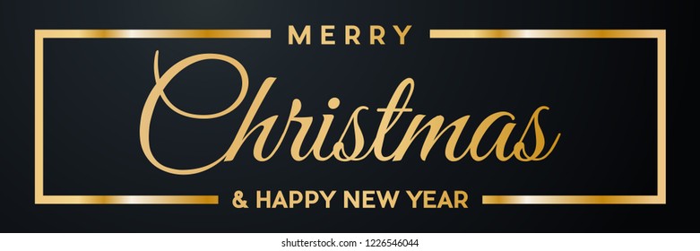 Merry Christmas and Happy New Year. Golden vector text for label or header