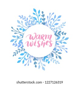 Merry Christmas and Happy New Year vector card. Frame, border with leaves and branches. Greeting cards. Hand drawn lettering phrase for holidays design, posters. Illustration Eps10.