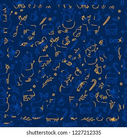 Merry Christmas and Happy New Year winter seamless pattern with holidays objects. Vector illustration