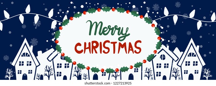 Merry Christmas and Happy New Year winter holidays banner with holidays objects. Vector illustration