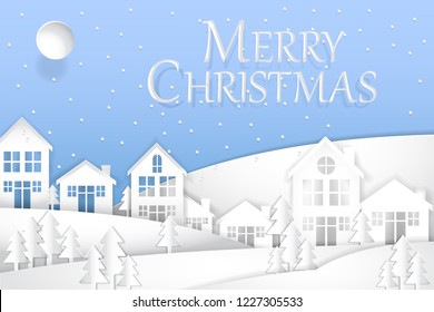 Merry Christmas and Happy New Year, Paper art design, Advertising with winter composition in paper cut style, Vector illustration