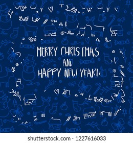 Merry Christmas and Happy New Year winter seamless pattern with holidays objects. Vector illustration