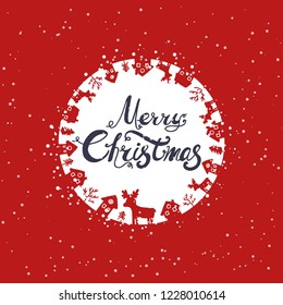 Merry Christmas and Happy New Year winter holidays greeting card with holidays objects. Vector illustration