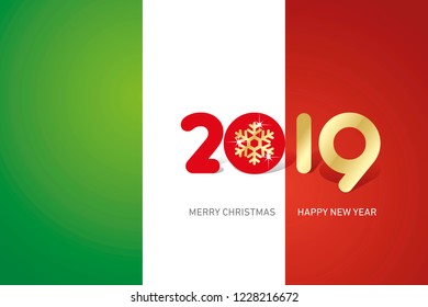 Merry Christmas Happy New Year 2019 Christmas snowflake cute creative typography green white red flag banner