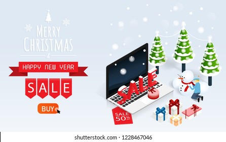 merry christmas and happy new year gift box ,christmas  online sale vector