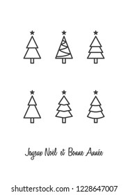 Merry Christmas and Happy New Year lettering template. Greeting card invitation with Christmas pine trees. 