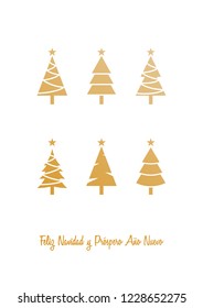 Merry Christmas and Happy New Year lettering template. Greeting card invitation with Christmas pine trees. Vector illustration.