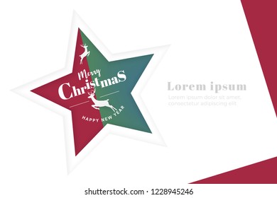 Merry Christmas and Happy New Year greeting card typography flyer template with lettering. Bright fall leaves. Poster, card, label, banner design set. Vector illustration