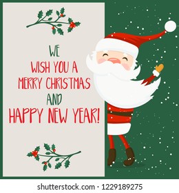 Merry Christmas and Happy New Year winter holidays greeting card with  Santa Claus. Vector illustration