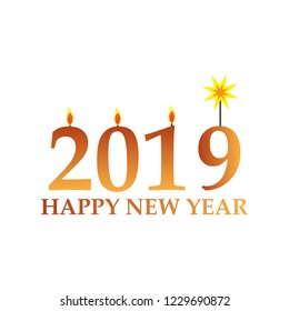 Merry Christmas and Happy New Year 2019. Banner with a date with candles on background. Vector illustration