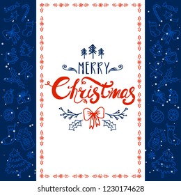 Merry Christmas and Happy New Year winter holidays greeting card with holidays objects. Vector illustration