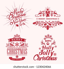 Merry Christmas and Happy New Year Typographic design. Merry Christmas text Calligraphic Lettering design card template. Vector illustration