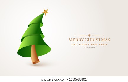 Merry Christmas and Happy New Year greeting card design with xmas tree on white background for celebration concept.