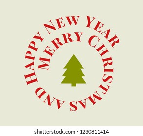 Merry Christmas and Happy New Year greeting card with Christmas tree. Vector illustration.